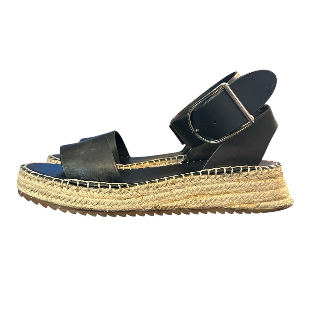 Zara Size 40/8.5 Women's Espadrille, Black Leather Wedge Heeled Sandal - Picture 8 of 8
